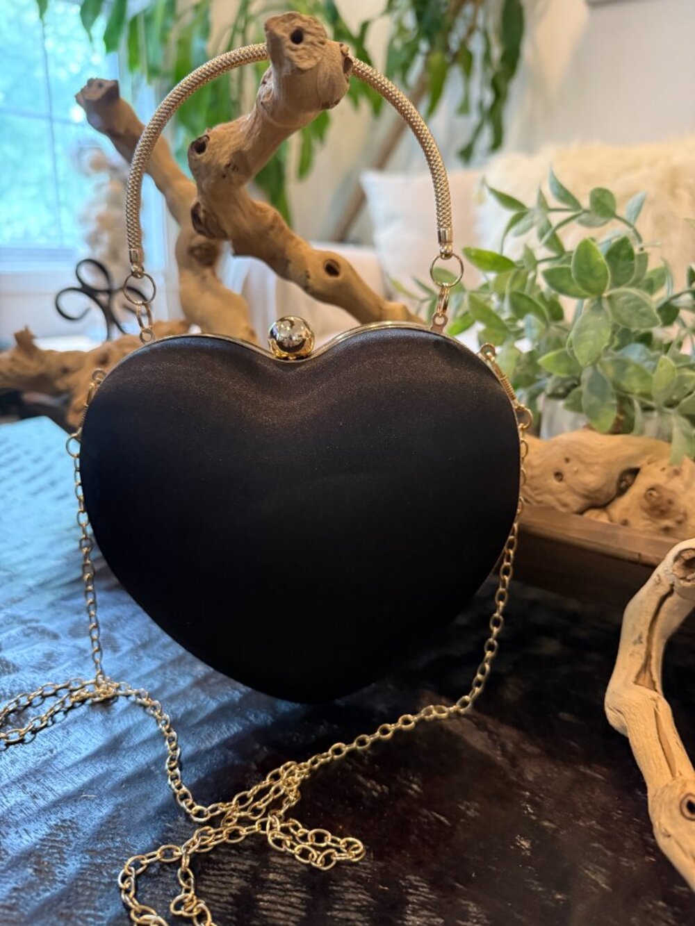 Black Satin Heart Shaped Evening Bag - Picture 5 of 5